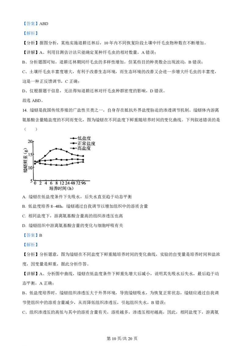 2024年高考生物试卷（湖南）（解析卷）_生物历年高考真题_新&middot;PDF版2008-2025&middot;高考生物真题_生物（按年份分类）2008-2025_2024&middot;高考生物真题