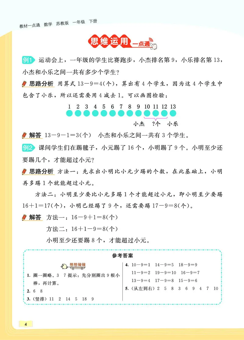《教材一点通》数学1年级下册（SJ）_一年级上下册资料_小学一年级学习资料-25年更新版_1-04、小学一年级数学下册_1-4-2、练习题、作业、试题、试卷_苏教版_电子册类