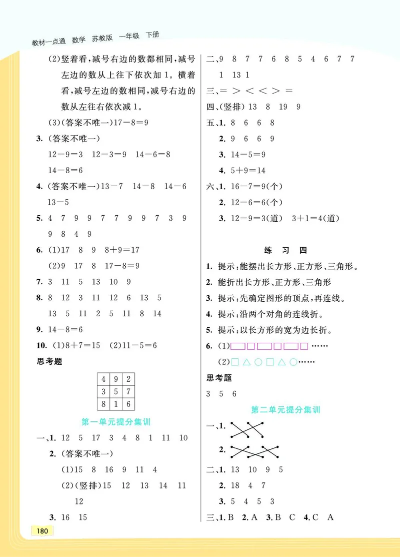 《教材一点通》数学1年级下册（SJ）_一年级上下册资料_小学一年级学习资料-25年更新版_1-04、小学一年级数学下册_1-4-2、练习题、作业、试题、试卷_苏教版_电子册类