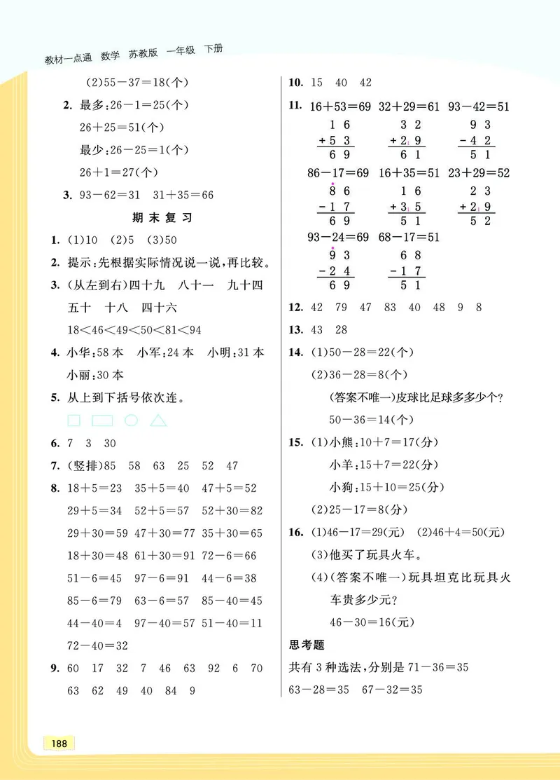 《教材一点通》数学1年级下册（SJ）_一年级上下册资料_小学一年级学习资料-25年更新版_1-04、小学一年级数学下册_1-4-2、练习题、作业、试题、试卷_苏教版_电子册类