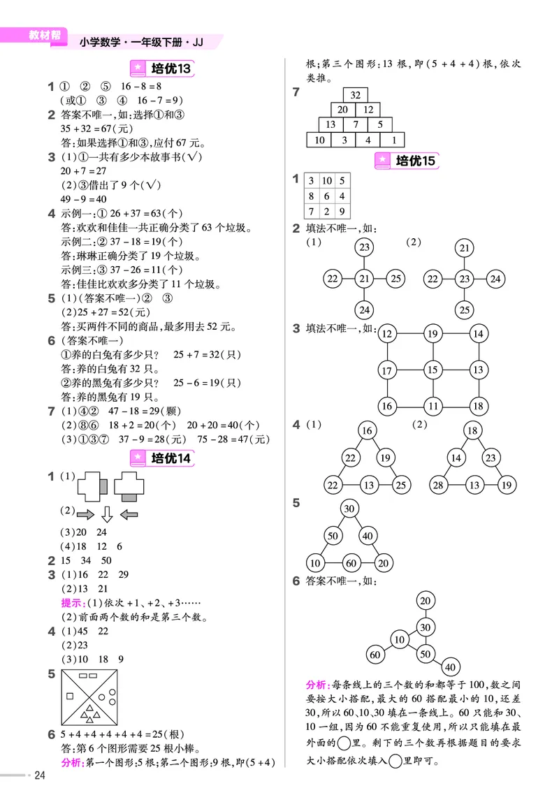 《培优练》数学课时-数学1年级下册（JJ）_一年级上下册资料_小学一年级学习资料-25年更新版_1-04、小学一年级数学下册_1-4-2、练习题、作业、试题、试卷_冀教版_电子册类