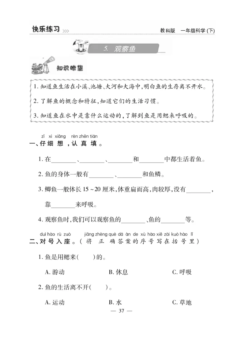 《快乐练习》科学1年级下册（教科版）_一年级上下册资料_小学一年级学习资料-25年更新版_1-10、小学一年级科学下册_教科版_电子册类