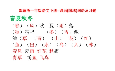 部编版一年级语文下册--课后(园地)词语及习题_一年级语文下册（统编版）_老课标资料_一下语文含教学视频_第一套_009-试题试卷word版可下载打印_总复习资料