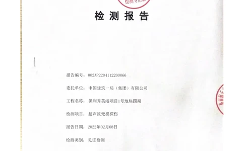 探伤检测报告_2021-2023年优秀施组方案_施工方案_方案03-保利秀英港项目1号地块四期-13#楼悬挑层施工工程专项施工方案_附件2：验收文件