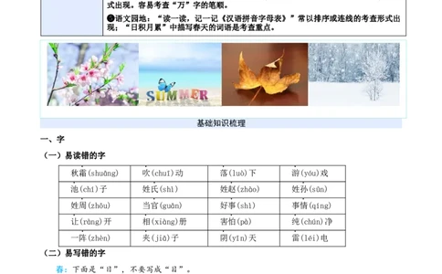 第一单元（知识清单）-（统编版&middot;2024）_一年级语文下册（统编版）_期末总复习