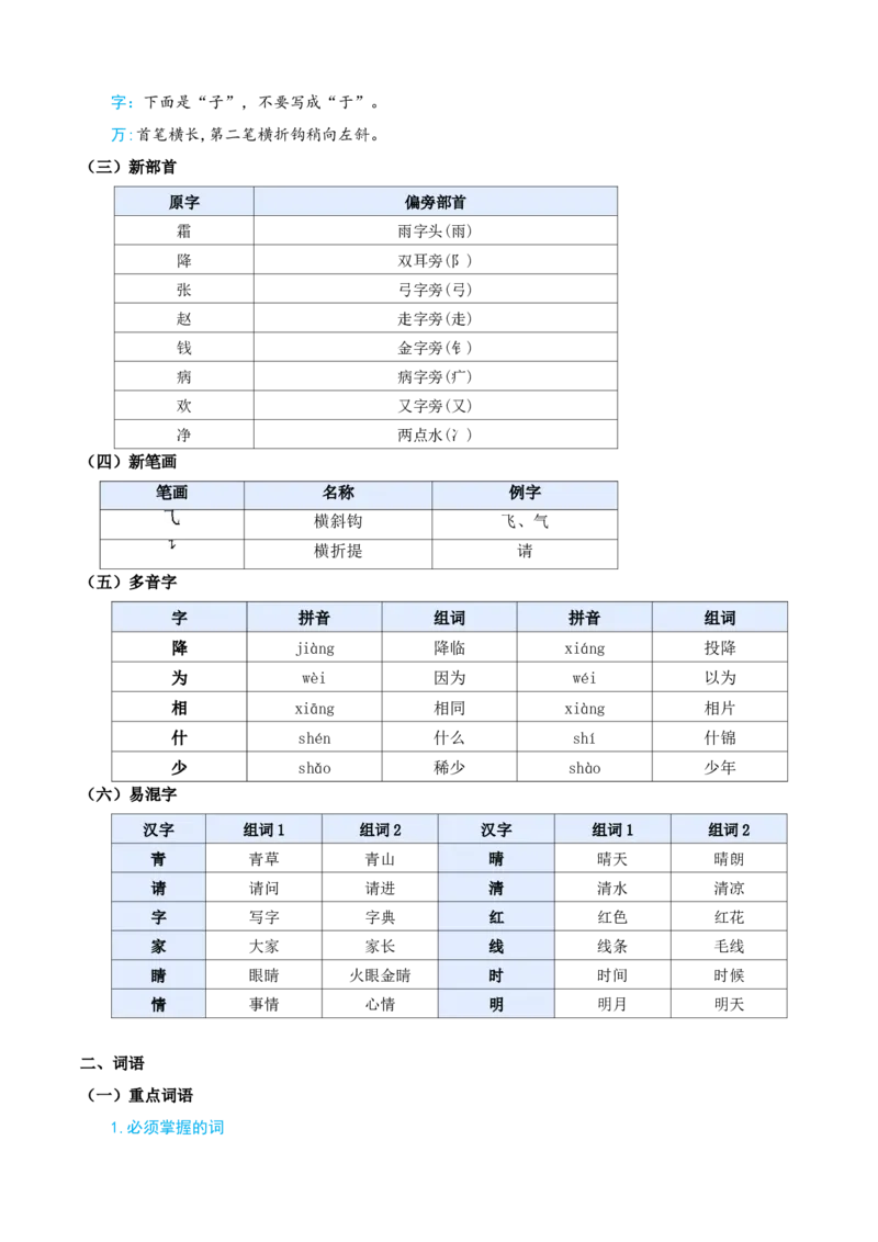 第一单元（知识清单）-（统编版&middot;2024）_一年级语文下册（统编版）_期末总复习