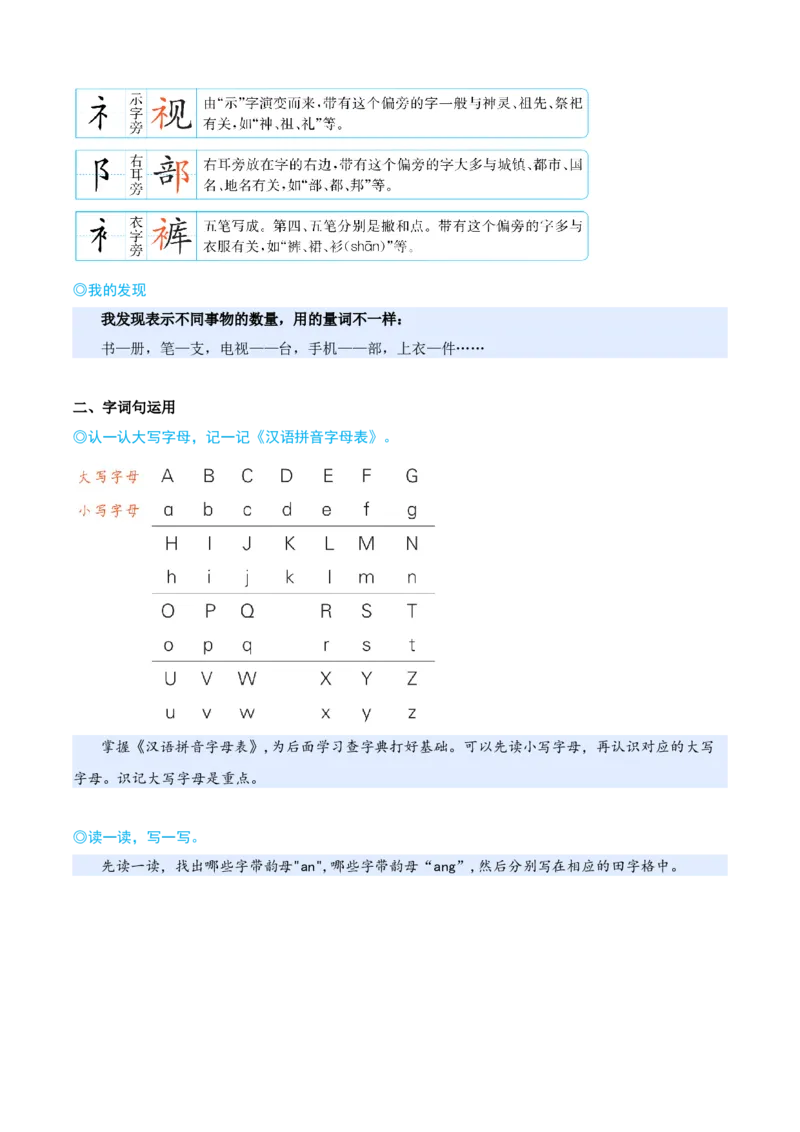 第一单元（知识清单）-（统编版&middot;2024）_一年级语文下册（统编版）_期末总复习