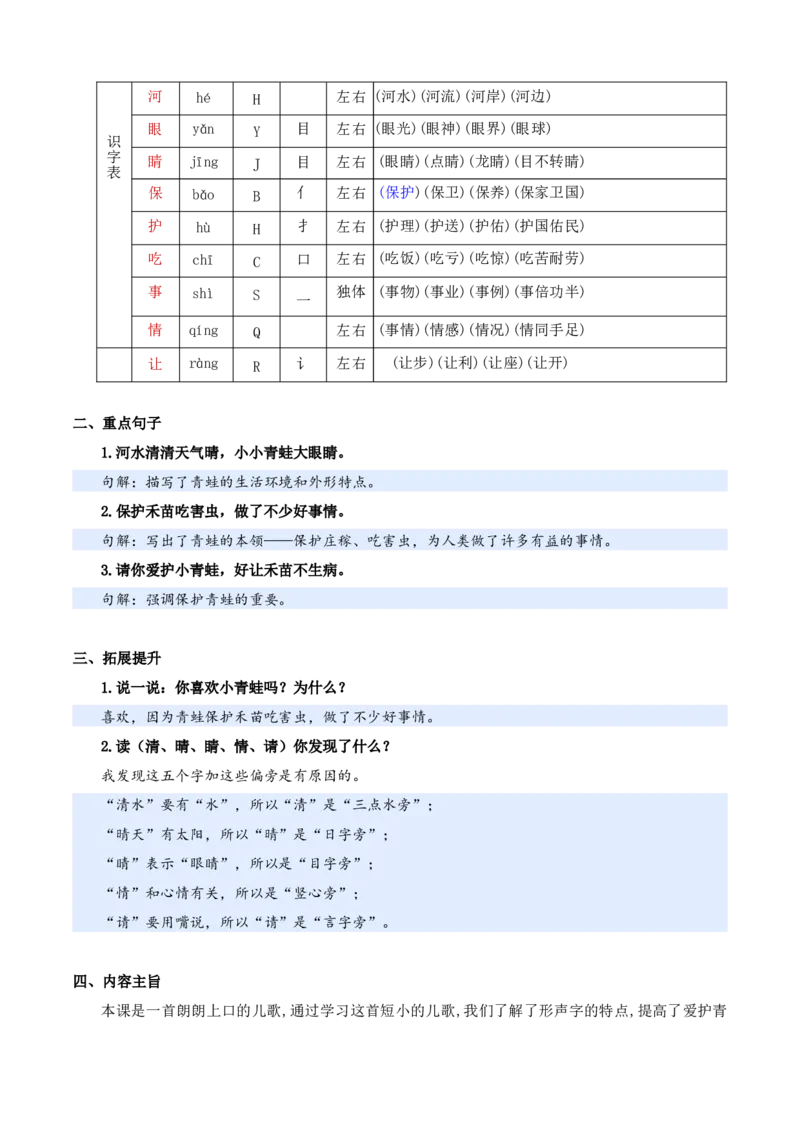 第一单元（知识清单）-（统编版&middot;2024）_一年级语文下册（统编版）_期末总复习