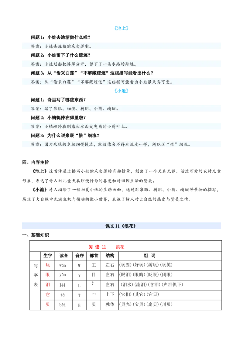 第六单元（知识清单）-（统编版&middot;2024）_一年级语文下册（统编版）_期末总复习