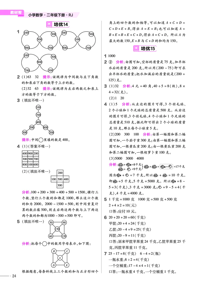 《培优练》24春数学2年级下册（RJ）_二年级上下册资料_小学二年级学习资料-25年更新版_2-04、小学二年级数学下册_2-4-2、练习题、作业、试题、试卷_人教版_电子册类