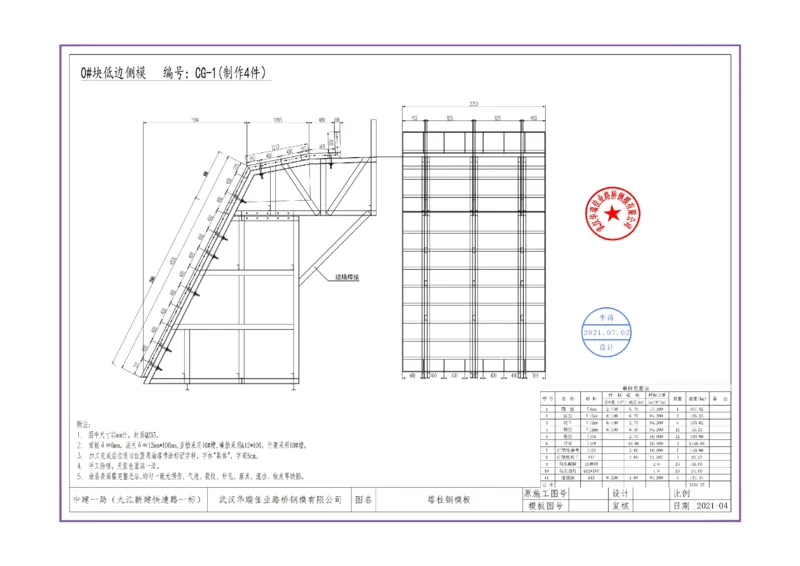 附件8：中建一局九江快速路挂篮图纸20210721-签字盖章_2021-2023年优秀施组方案_施工方案_方案11-新建快速路系统（一期)工程总承包（一标段）项目-矮塔斜拉桥安全专项施工方案