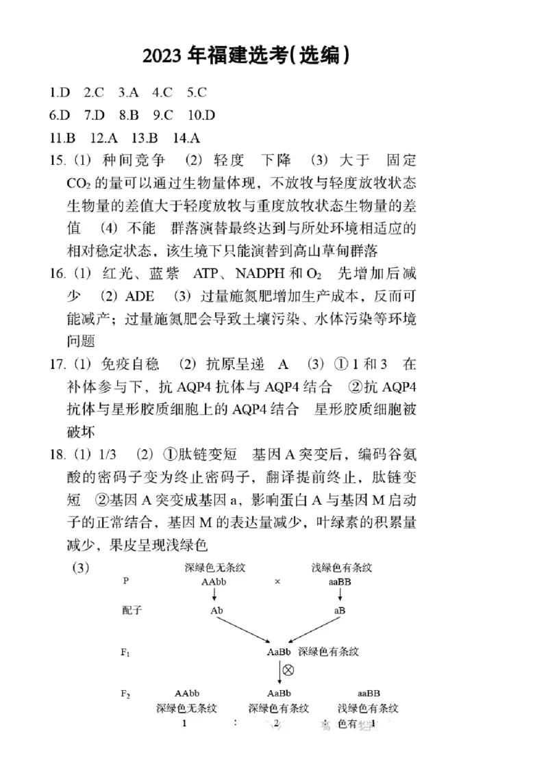 2023年高考生物试卷（福建）（答案卷）_生物历年高考真题_新&middot;Word版2008-2025&middot;高考生物真题_生物（按省份分类）2008-2025_2012-2024&middot;（福建）生物高考真题