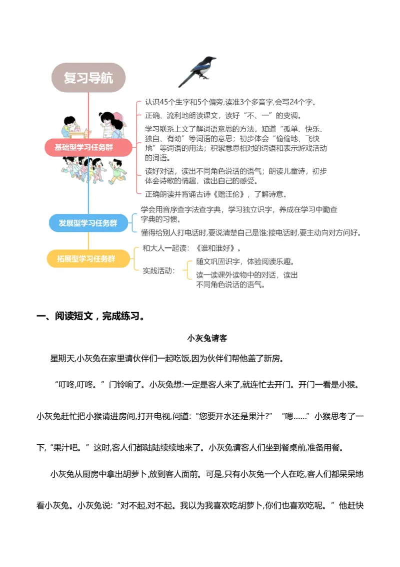 专题08课外阅读（专项训练）（统编版.2024）_一年级语文下册（统编版）_期末总复习