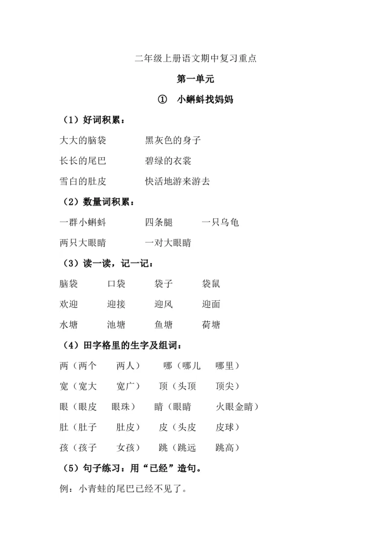 二（上）语文期中1-4单元每课复习重点_二年级上下册资料_小学二年级学习资料-25年更新版_2-01、小学二年级语文上册_2-1-1、复习、知识点、归纳汇总_精品重点知识总汇