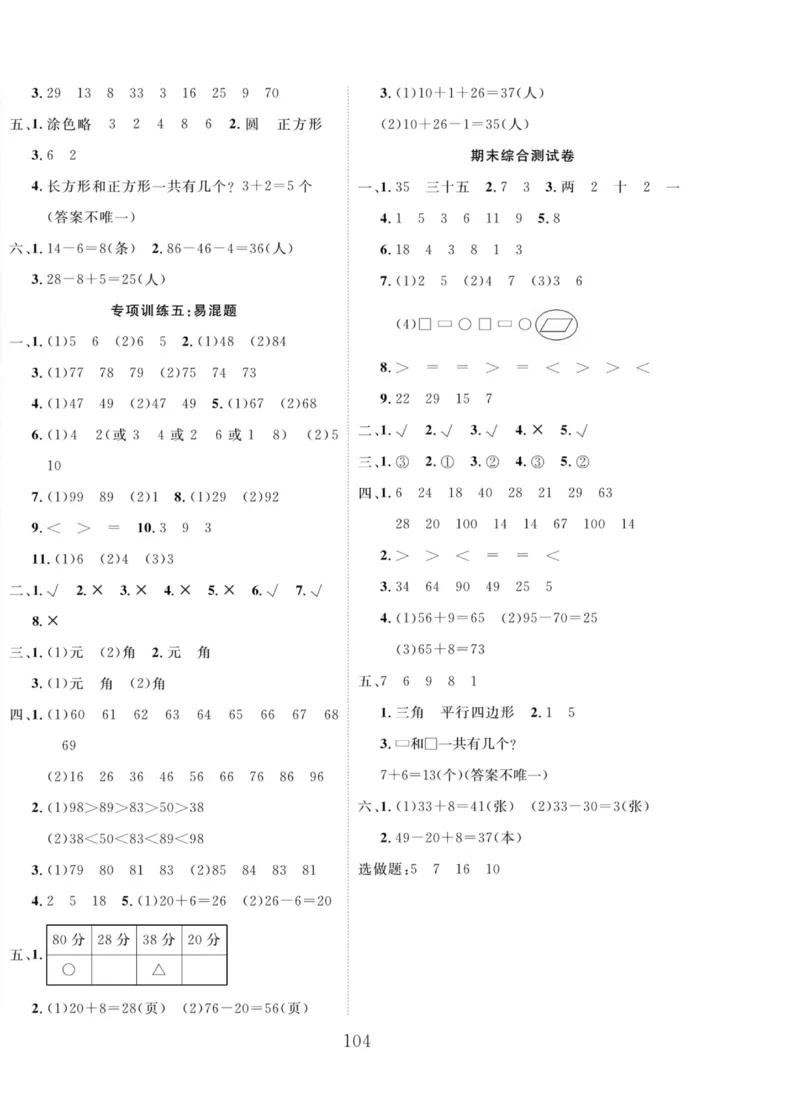 《轻松100同步测试卷》数学1年级下册（RJ）_一年级上下册资料_小学一年级学习资料-25年更新版_1-04、小学一年级数学下册_1-4-2、练习题、作业、试题、试卷_人教版_电子册