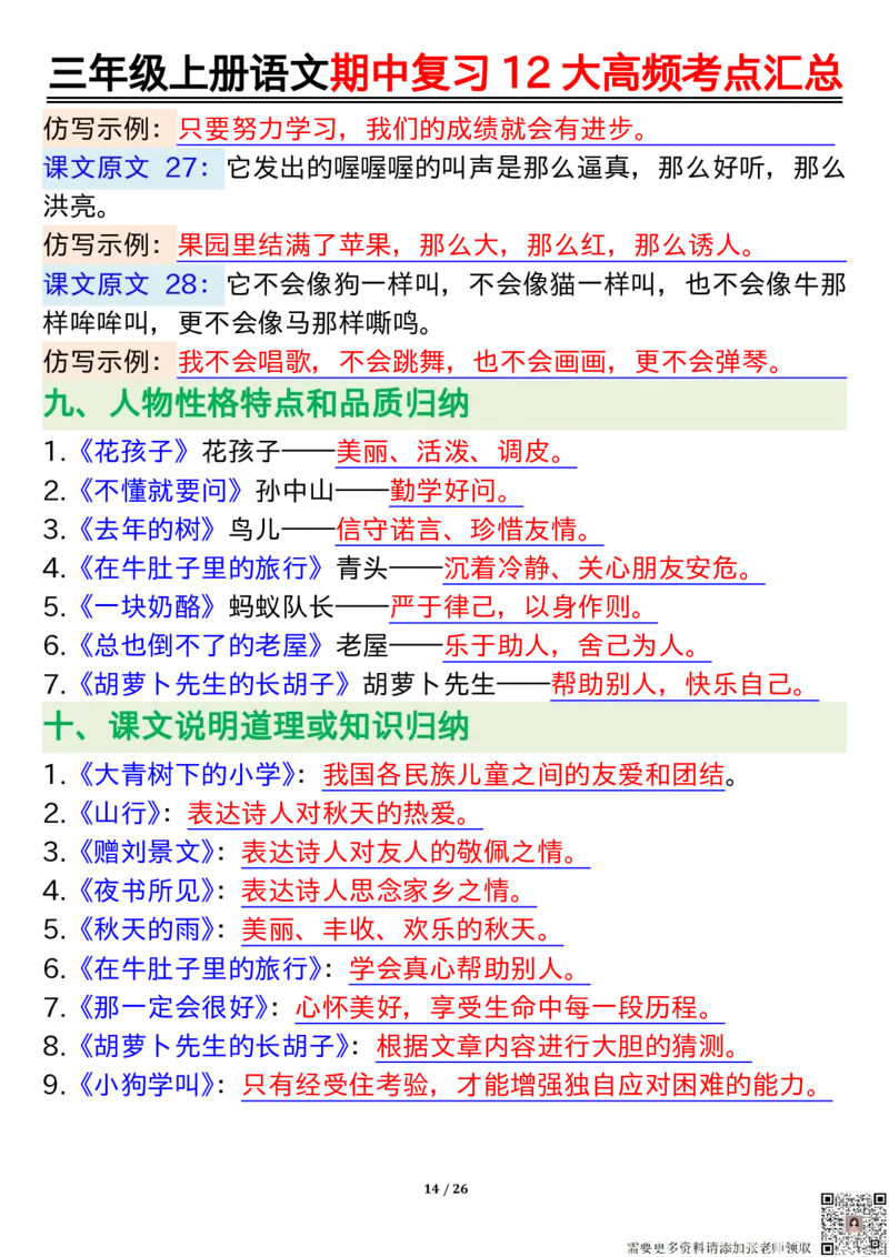 三年级上册语文期中复习12大高频考点汇总_三年级上下册资料_三年级上册小红书同款资料_三年级(1)