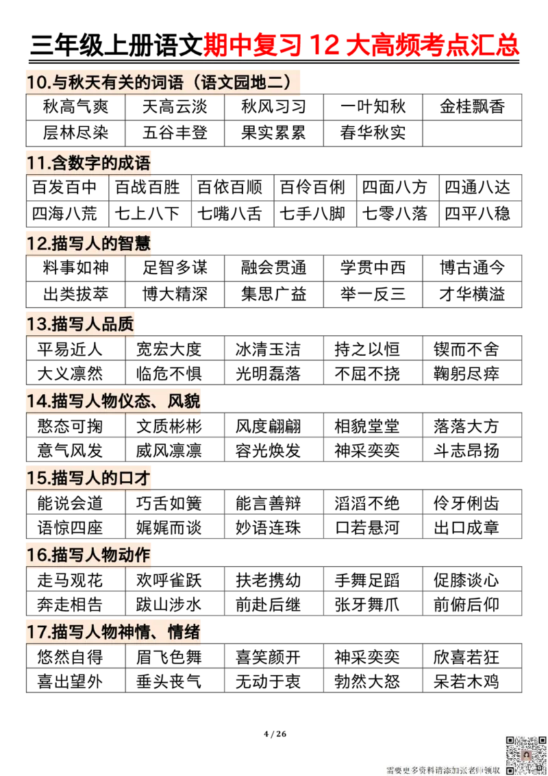 三年级上册语文期中复习12大高频考点汇总_三年级上下册资料_三年级上册小红书同款资料_三年级(1)