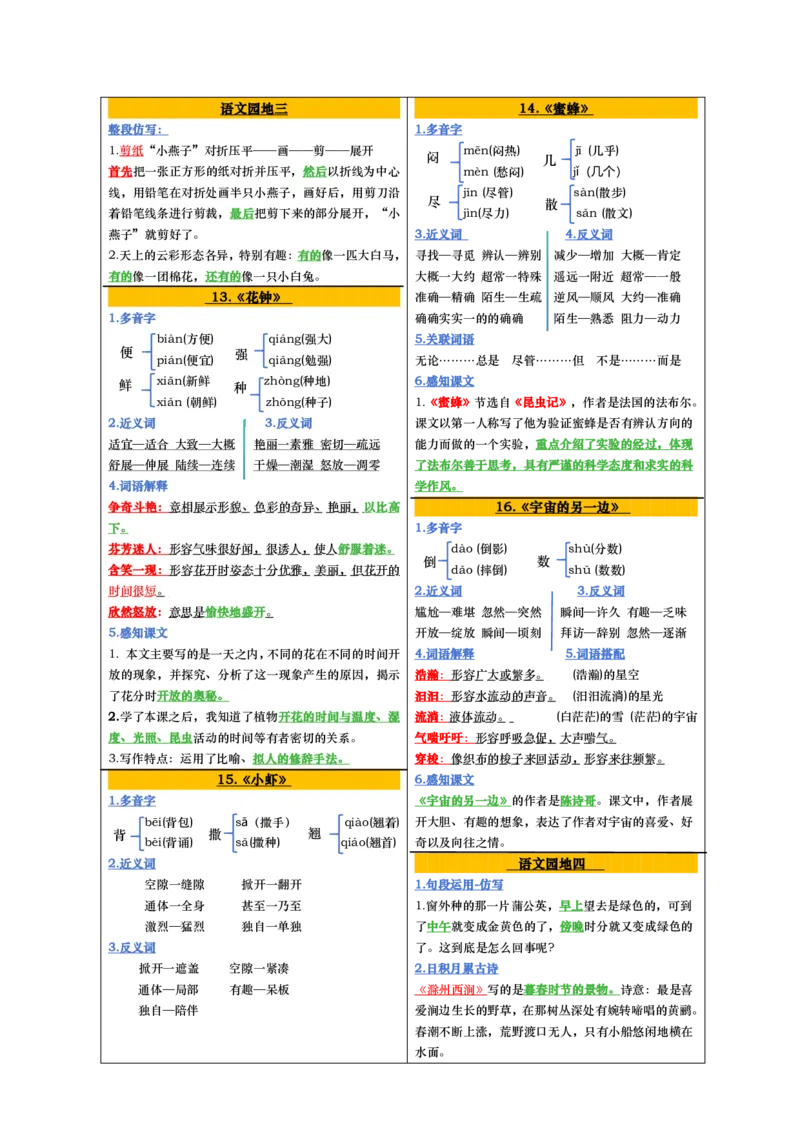 三年级课课贴彩色版（完整28课）(1)_三年级上下册资料_小学三年级学习资料-25年更新版_3-02、小学三年级语文下册_3-2-1、学习资料、复习、知识点、归纳汇总_语文知识点（每课总结）