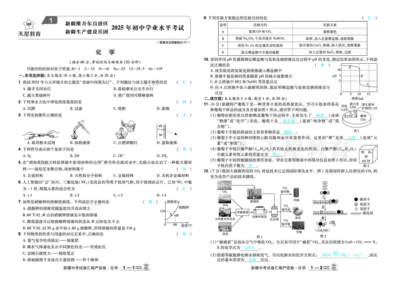2026《中考化学45套》新疆_2026《中考》数学、英语、物理+化学安徽、河北、河南、山西、辽宁、湖北_2026《中考化学45套》_答案版
