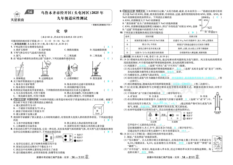 2026《中考化学45套》新疆_2026《中考》数学、英语、物理+化学安徽、河北、河南、山西、辽宁、湖北_2026《中考化学45套》_答案版