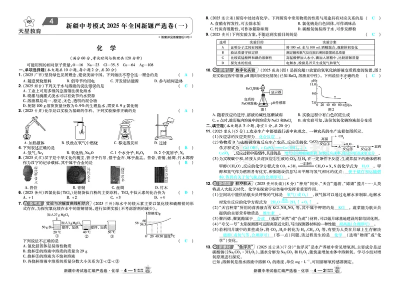 2026《中考化学45套》新疆_2026《中考》数学、英语、物理+化学安徽、河北、河南、山西、辽宁、湖北_2026《中考化学45套》_答案版