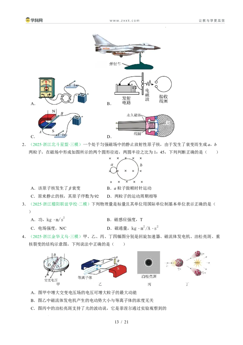 专题10磁场（浙江专用）（原卷版）_浙江物理高考真题分类汇编（2021-2025）_专题10磁场（浙江专用）-五年（2021-2025）高考物理真题分类汇编