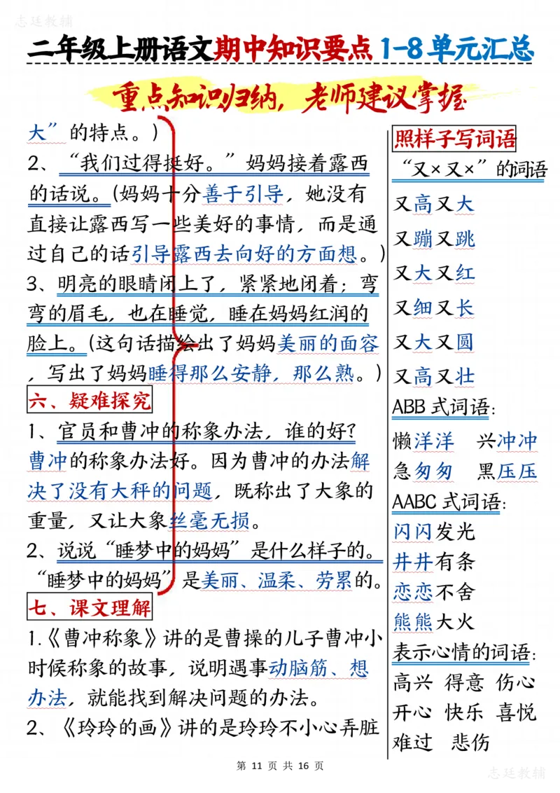 二版二年级上册语文期中知识要点1(1)_二年级上下册资料_二年级上册小红书同款资料_二年级