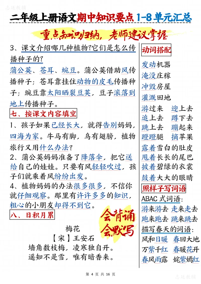 二版二年级上册语文期中知识要点1(1)_二年级上下册资料_二年级上册小红书同款资料_二年级