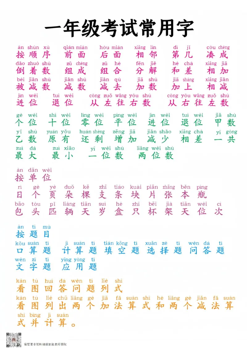 一年级数学考试常用字lm_一年级上下册资料_一年级上册小红书同款资料_一年级上册资料