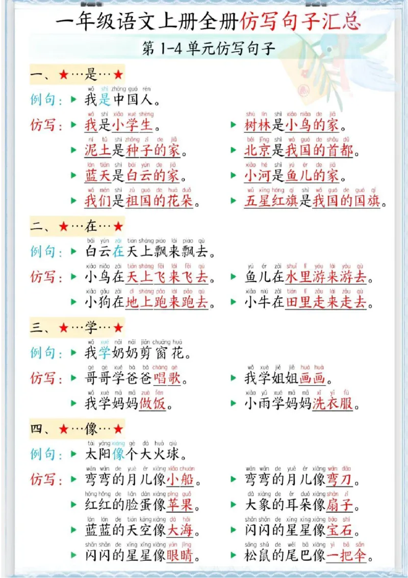 一年级上册语文全册仿写句子_一年级上下册资料_一年级上册小红书同款资料_语文