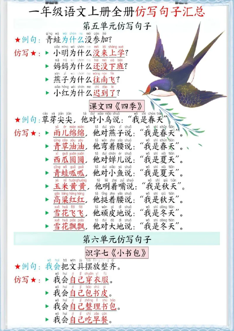 一年级上册语文全册仿写句子_一年级上下册资料_一年级上册小红书同款资料_语文