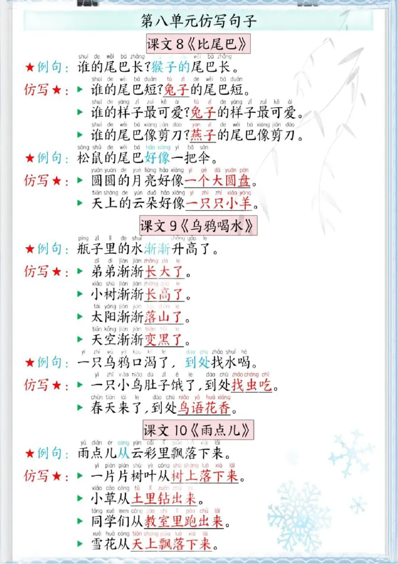 一年级上册语文全册仿写句子_一年级上下册资料_一年级上册小红书同款资料_语文