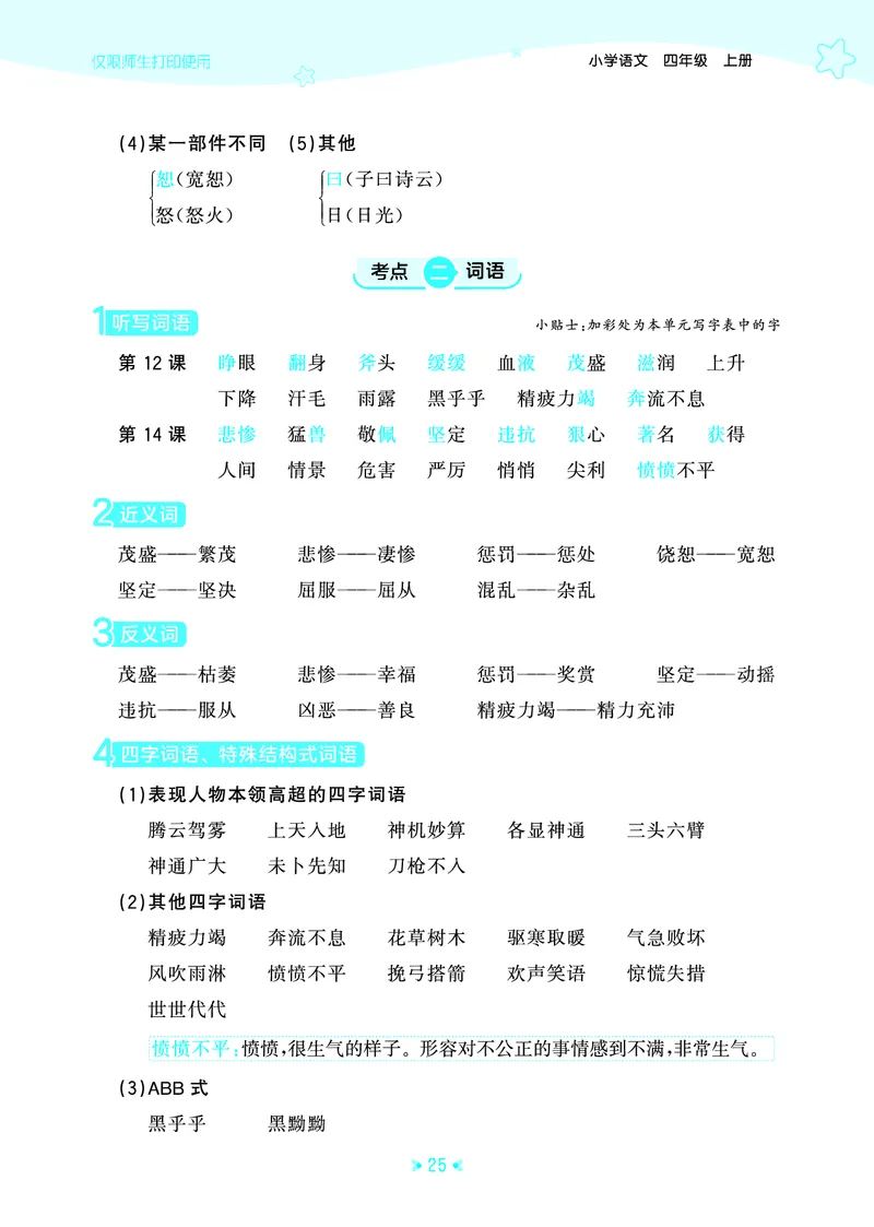 25秋统编版语文四年级上册单元归类知识汇总_25秋小学语数英习题试卷_语文_53单元归类知识汇总完整版语文25年上册