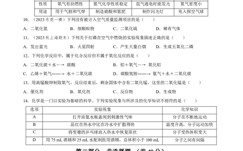 广州市第七中学东山学校2024--2025学年九年级上学期10月月考化学试卷_广州九上月考+期中+期末+一模二模+中考真题_九上月考_初三化学月考卷与答案
