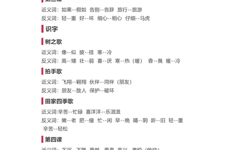 二年级上册语文-近义词反义词汇总_二年级上下册资料_小学二年级学习资料-25年更新版_2-01、小学二年级语文上册_2-1-1、复习、知识点、归纳汇总_知识汇总