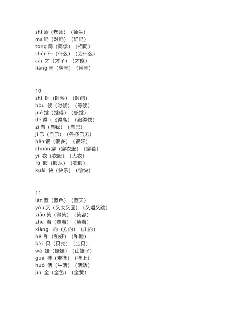 一（上）语文识字表生字组词带拼音（7）_一年级上下册资料_小学一年级学习资料-25年更新版_1-01、小学一年级语文上册_08、专项练习_拼音生字
