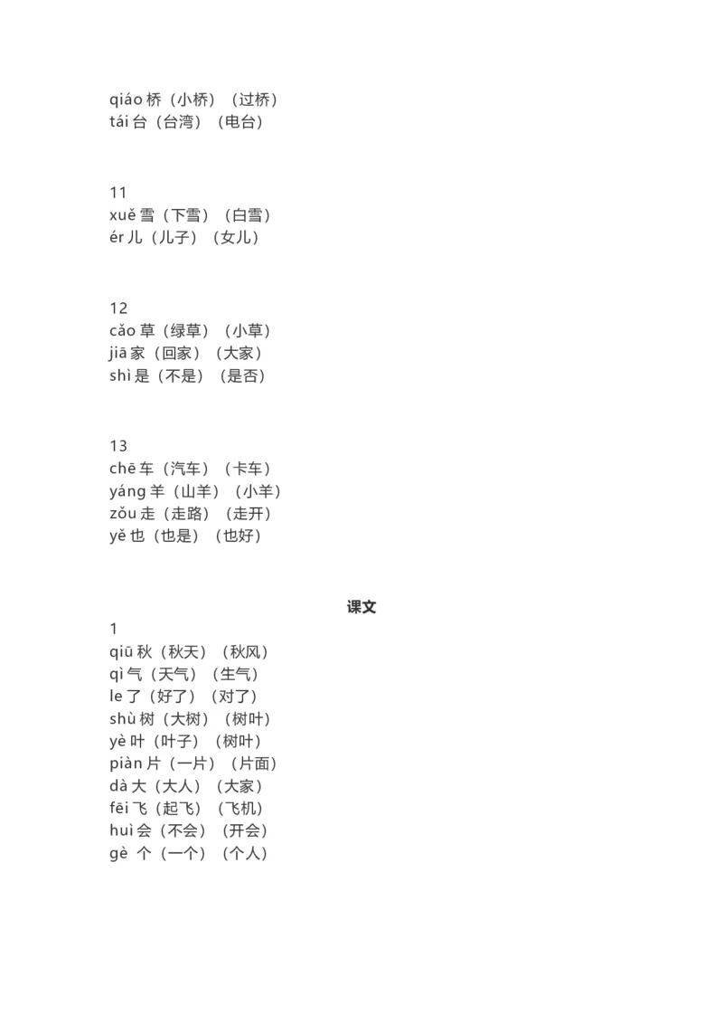 一（上）语文识字表生字组词带拼音（7）_一年级上下册资料_小学一年级学习资料-25年更新版_1-01、小学一年级语文上册_08、专项练习_拼音生字