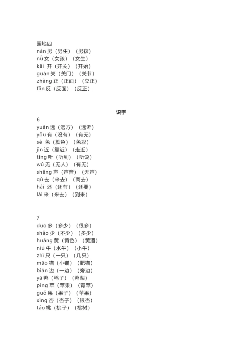 一（上）语文识字表生字组词带拼音（7）_一年级上下册资料_小学一年级学习资料-25年更新版_1-01、小学一年级语文上册_08、专项练习_拼音生字