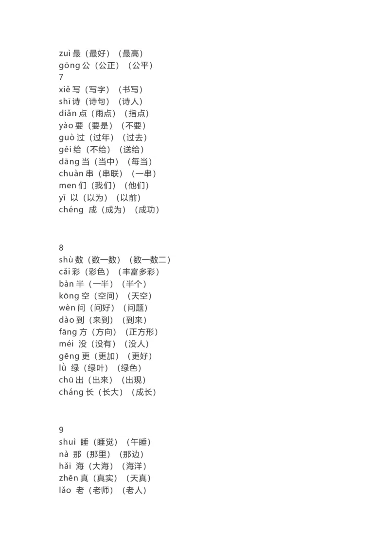 一（上）语文识字表生字组词带拼音（7）_一年级上下册资料_小学一年级学习资料-25年更新版_1-01、小学一年级语文上册_08、专项练习_拼音生字