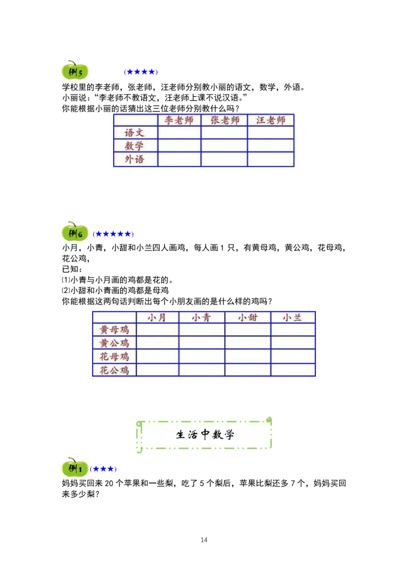 一年级奥数精品学习资料25页_例题复习练习题(1)_一年级上下册资料_3-2-1、小学奥数一年级