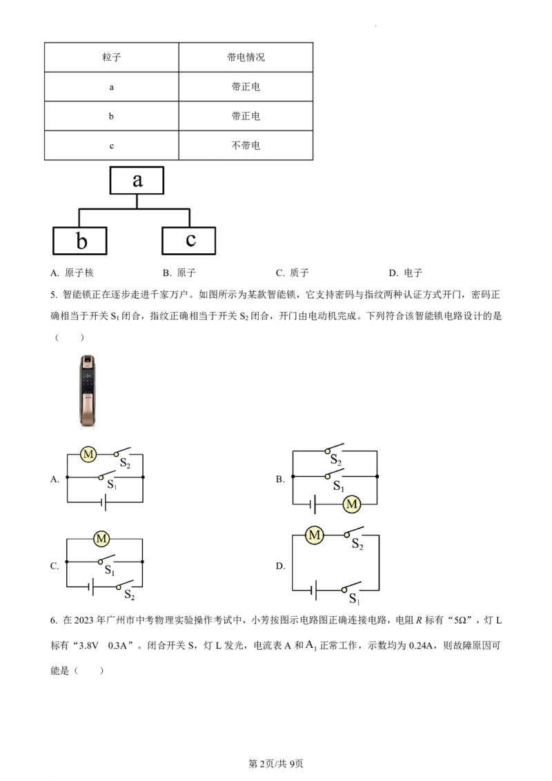 南沙区23-24学年九年级上学期期末物理参考答案_广州九上月考+期中+期末+一模二模+中考真题_广州初中九上期末阶段试题（部分名校卷）