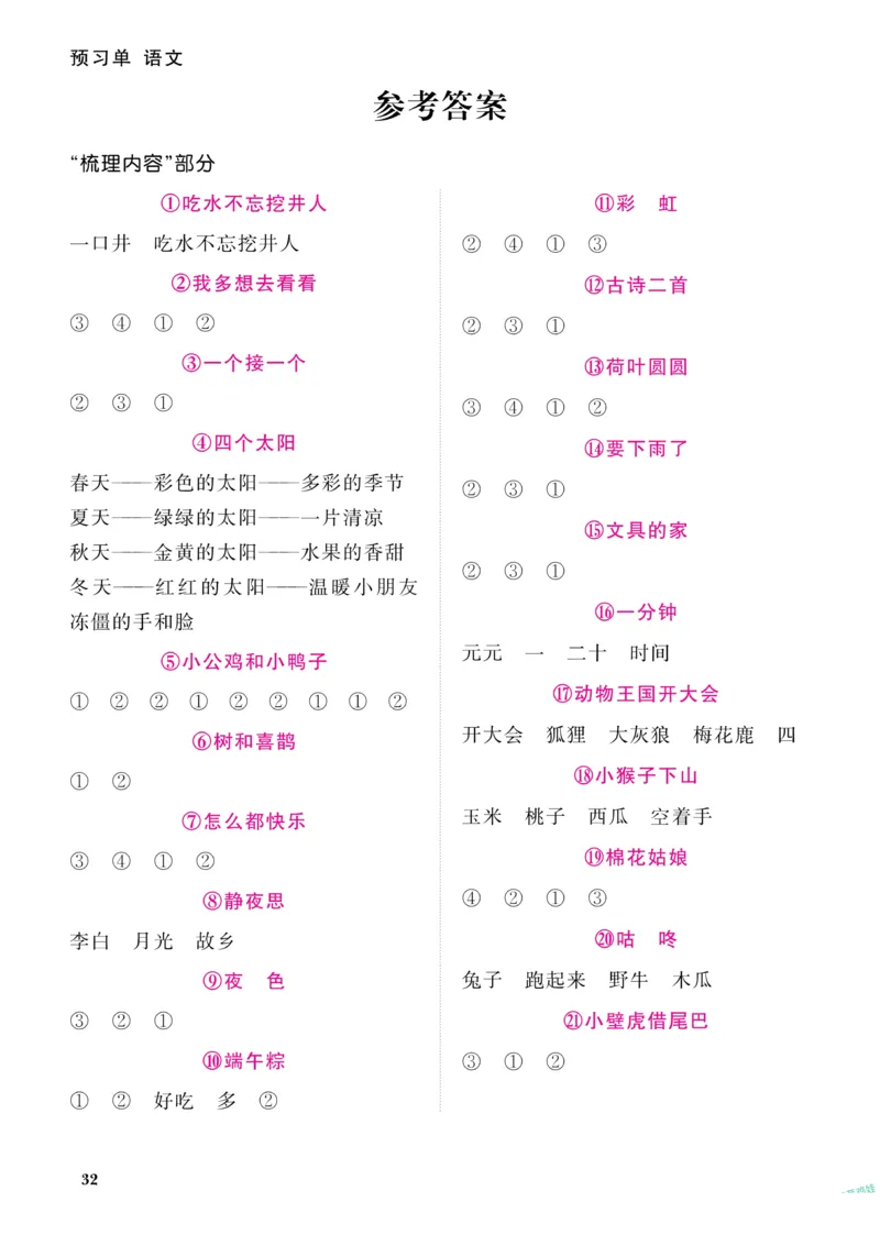 《阳光同学》预习单-语文1年级下册（RJ）_一年级上下册资料_小学一年级学习资料-25年更新版_1-02、小学一年级语文下册_3-6-2-2、练习题、作业、专项、试卷_部编（人教）版_电子册类
