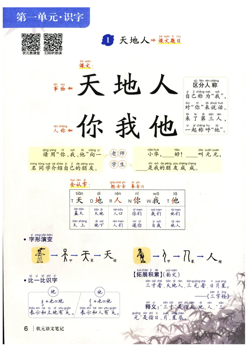 《状元笔记》_25秋小学语数英习题试卷_语文_25秋《状元笔记》语文12456_1年级语文《状元笔记》25秋