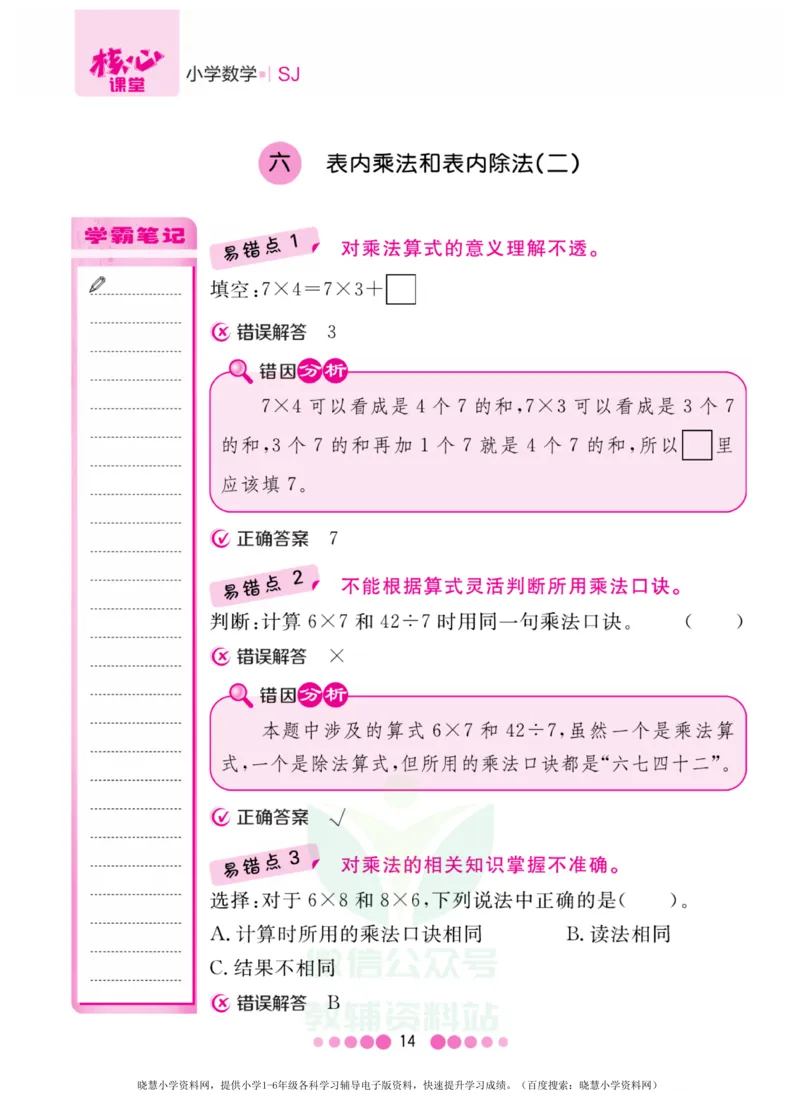二年级上册数学苏教版易错清单_二年级上下册资料_二年级语数英上下册学习资料_3-7-3、小学二年级数学上册_苏教版_1、知识点总结