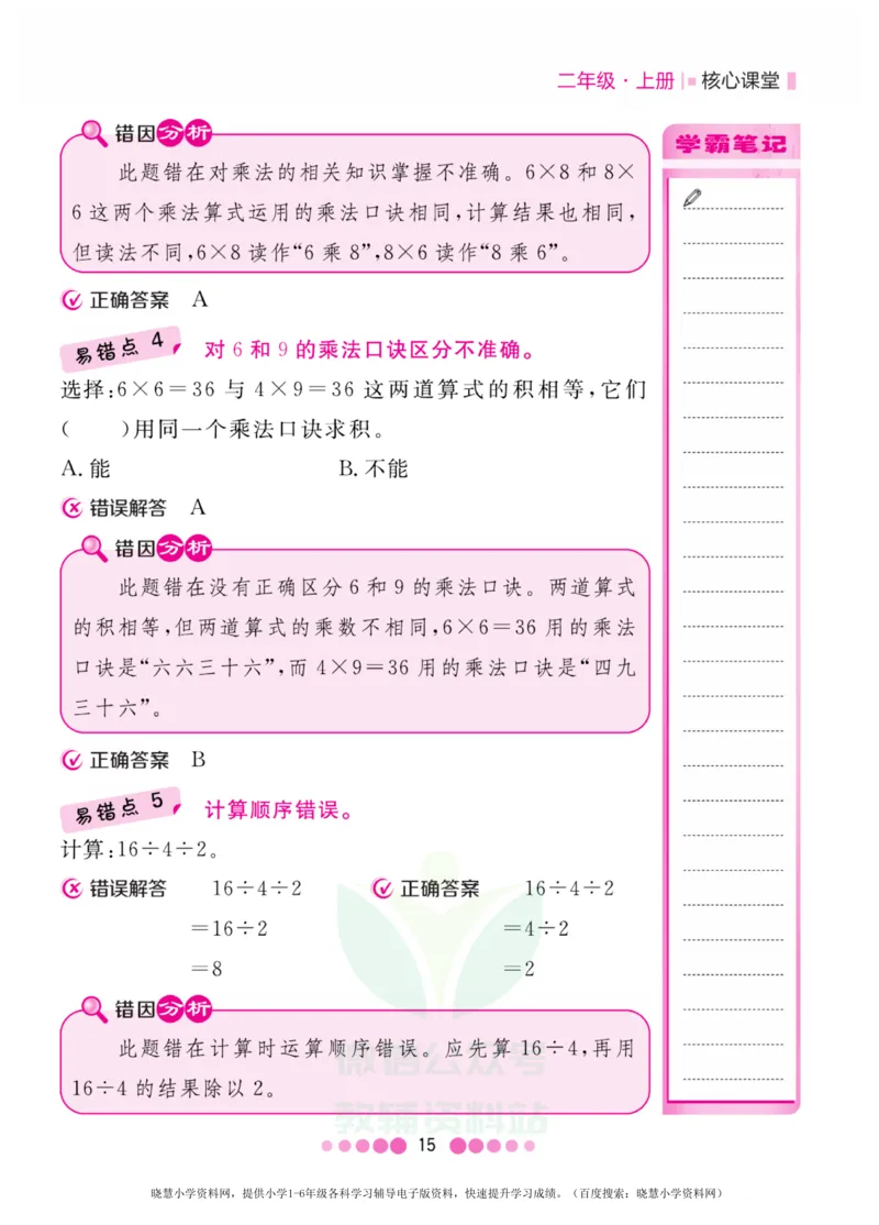 二年级上册数学苏教版易错清单_二年级上下册资料_二年级语数英上下册学习资料_3-7-3、小学二年级数学上册_苏教版_1、知识点总结