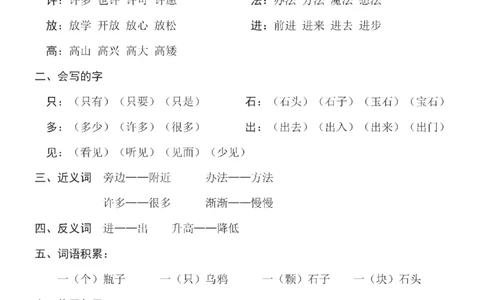 一（上）语文第8单元（每课）知识要点_一年级上下册资料_小学一年级学习资料-25年更新版_1-01、小学一年级语文上册_01、知识汇总_语文一（上）重点文件总汇