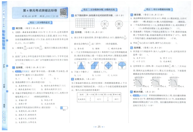 25秋亮点给力新情景素养卷六年级人教版上册数学_25秋小学语数英习题试卷_数学_人教版_数学《亮点给力新情境素养卷》人教25秋