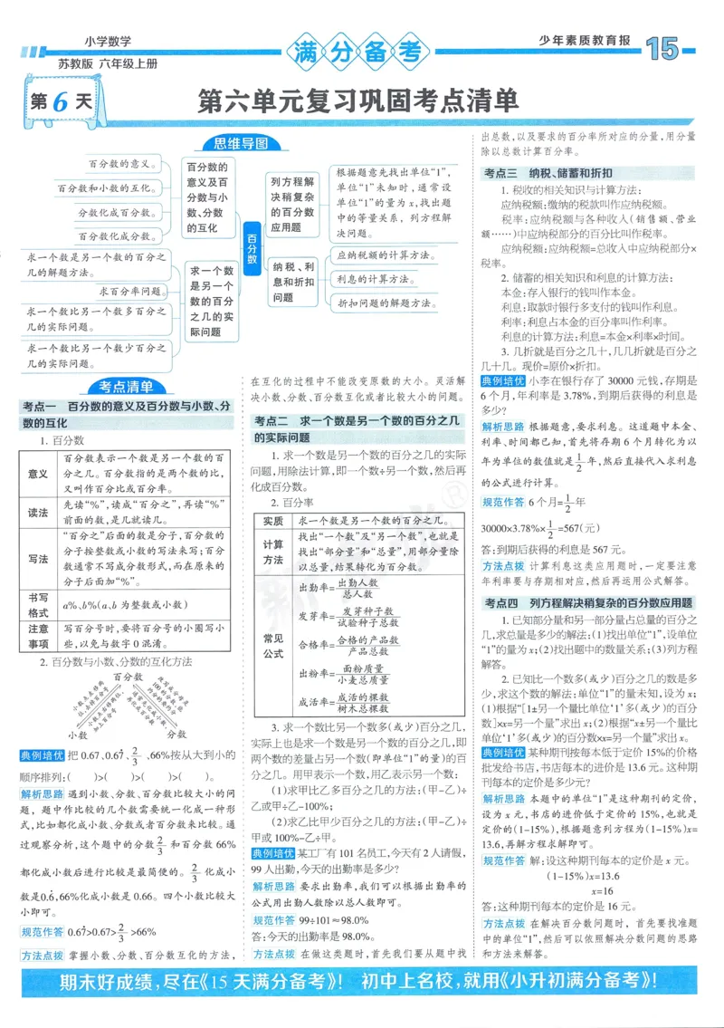 25秋15天满分备考苏教数学6上_25秋小学语数英习题试卷_数学_苏教版