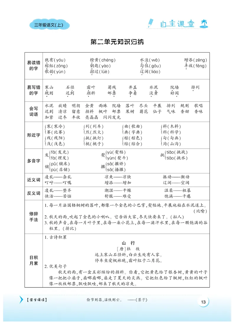 《自主课堂》22秋语文3年级上册（RJ）_三年级上下册资料_小学三年级学习资料-25年更新版_3-01、小学三年级语文上册_3-1-2、练习题、作业、试题、试卷_电子册类