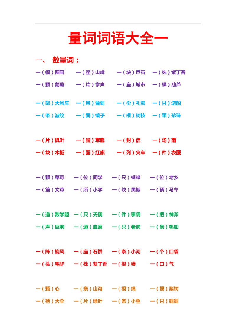 一年级上册下册-小学量词词语搭配汇总_一年级上下册资料_小学一年级学习资料-25年更新版_1-01、小学一年级语文上册_01、知识汇总